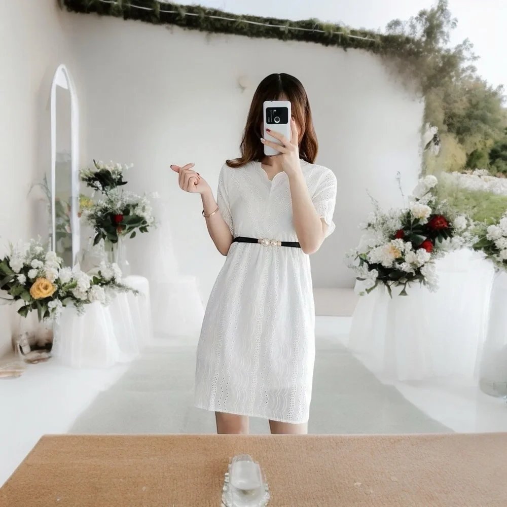 Thin Double Faux Pearl Buckle Solid Color‎ PU Leather Waist Thin Belt One Size